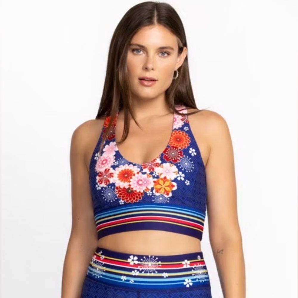 Johnny Was Vibrant Floral Active Sports Bra Medium